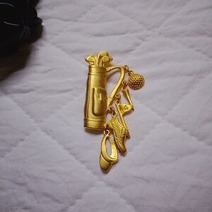 JJ Satin Goldtone Golf Bag Brooch